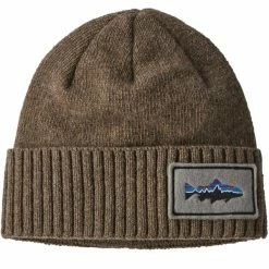 Bonnets Ski PATAGONIA BRODEO BEANIE FITZ ROY TROUT PATCH ASH TAN 23 Marron